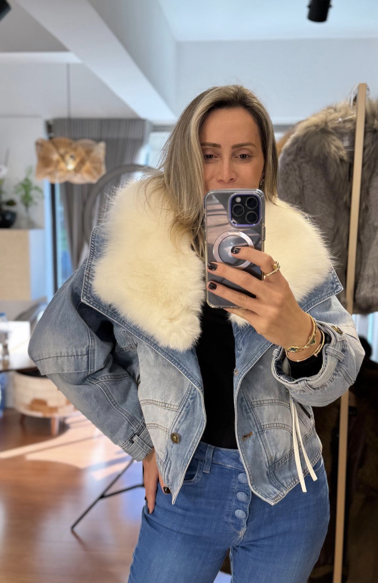 Jaquetas Jeans com pele